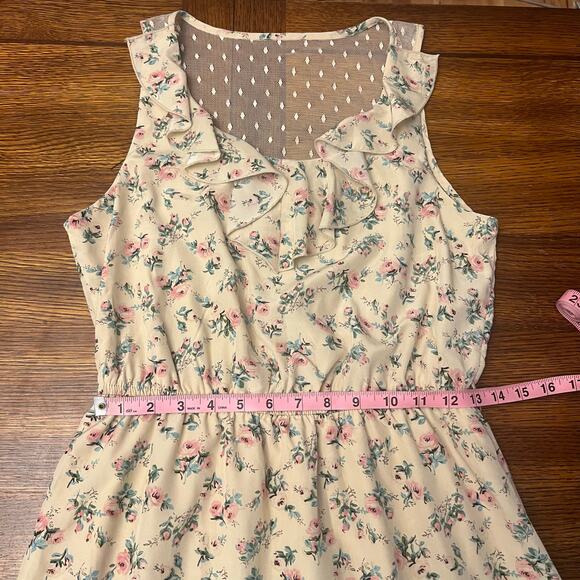 NWT Maurices Lightweight Mesh Back Ruffle Dress Medium Floral Ivory Pink - Picture 8 of 16